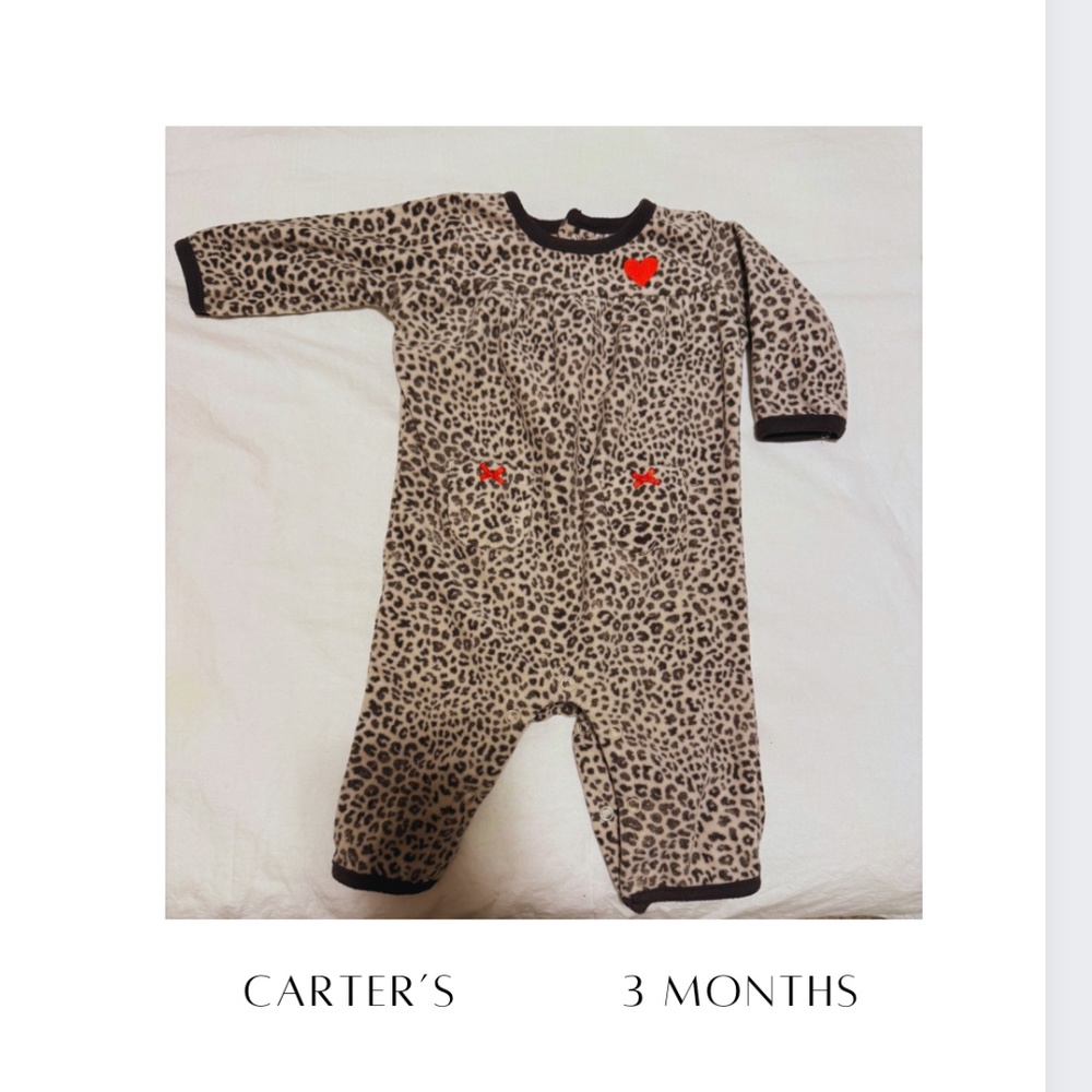 Carter's 3-M Tan and Black Leopard Print Fleece Romper